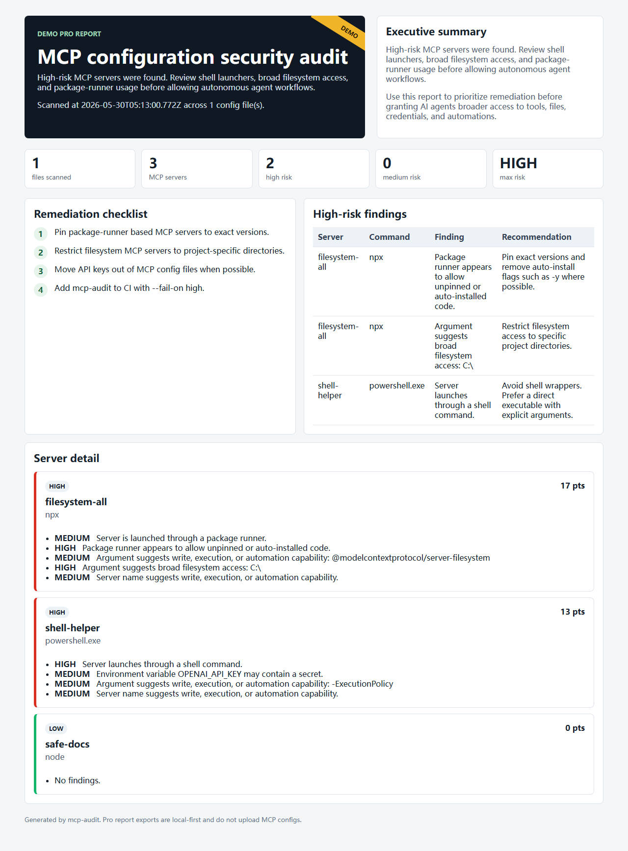MCP Risk Scanner Pro report preview